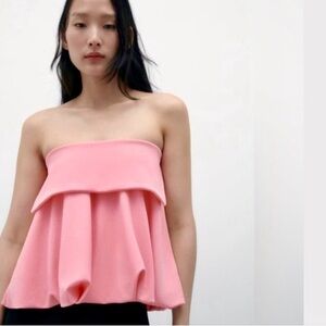 Zara Bubble Hem Strapless Pink Top
